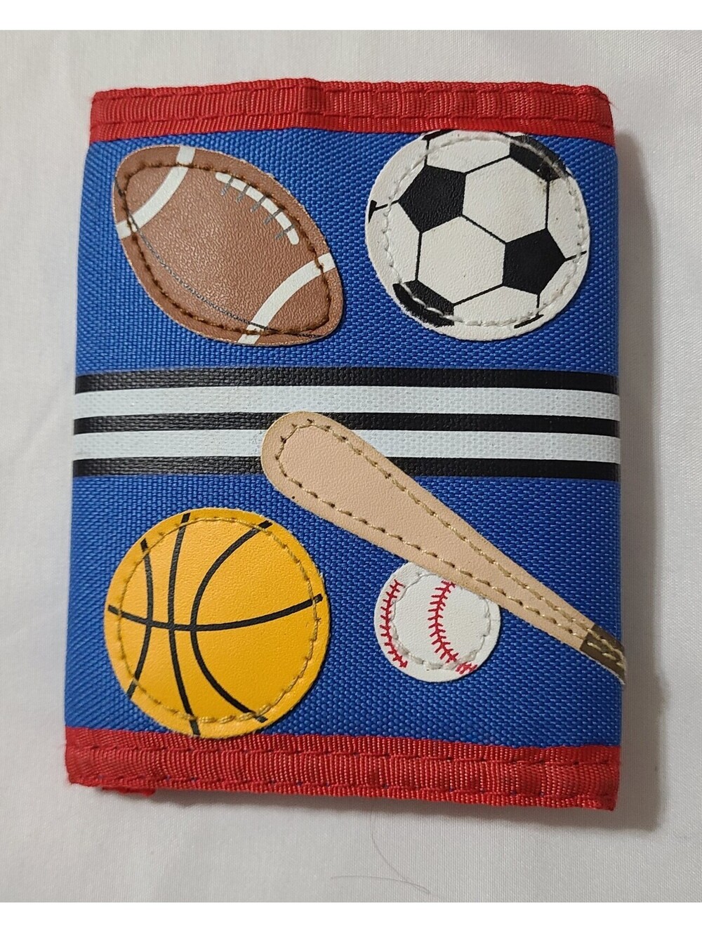 Stephen Joseph Boys Tri-Fold Wallet Sz 4.75"x3.5" Blue Sports Appliques Billfold